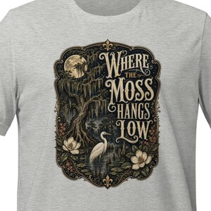 Southern Gothic Tee, Where the Moss Hangs Low, Louisiana Bayou Egret Shirt