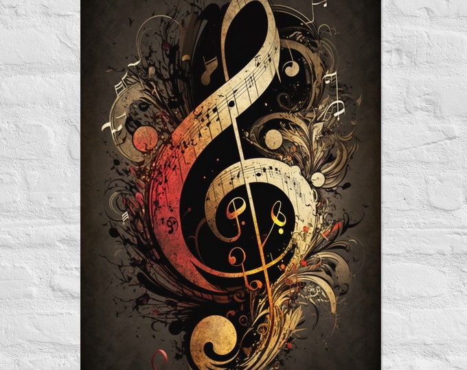 Treble Clef Music Poster – Elegant Swirl Grunge Music Wall Art for Studio, Teacher, or Musician Gift