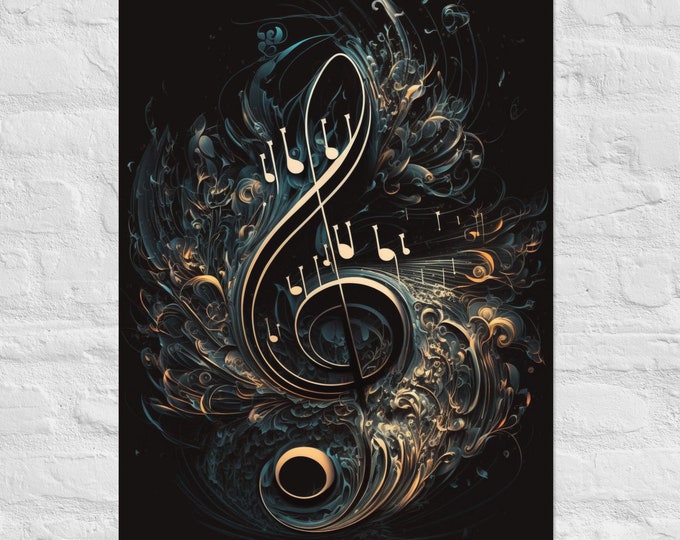 Elegant Treble Clef Music Poster – Gold and Black Musical Wall Art for Music Teachers, Musicians, and Home Decor