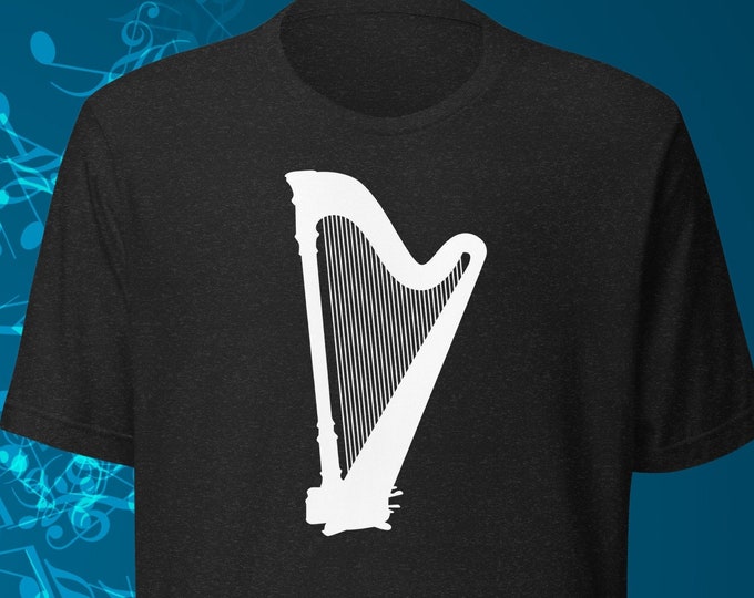 Minimalist Harp T-Shirt – Classical Music Lover Tee for Harpists, Musicians, and Teachers – Bella + Canvas 3001 Shirt