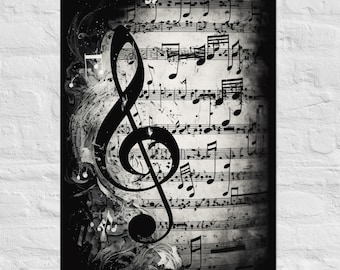 Black and White Treble Clef Poster – Monochrome Music Note Wall Art for Musicians, Teachers, and Studio Decor