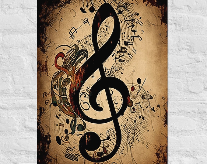 Vintage Treble Clef Music Poster – Grunge Music Note Wall Art for Musicians, Teachers, and Studio Decor