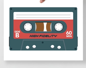 Retro Cassette Tape Poster – High Fidelity Music Print for 80s Lovers, Mixtape Wall Art, Music Room or Studio Decor