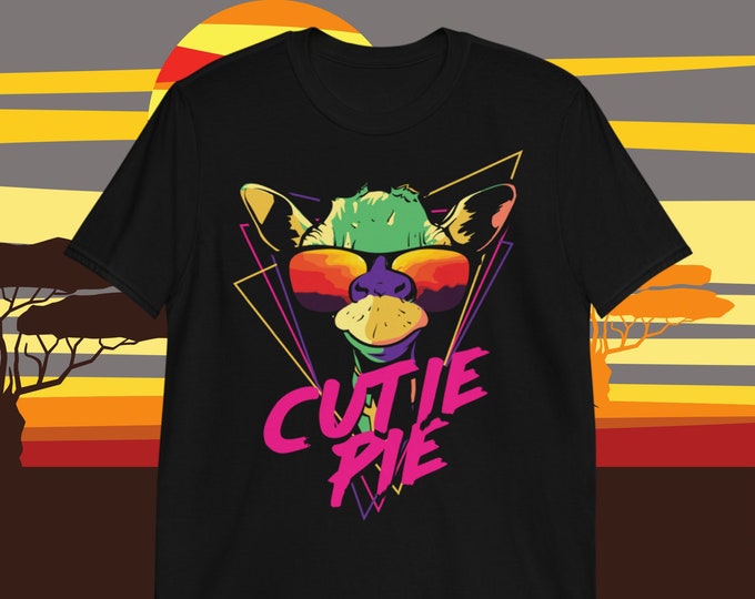 Cutie Pie Giraffe T-Shirt | Funny Retro Neon Animal Graphic Tee | Gildan 64000 Unisex Softstyle Shirt for Animal Lovers