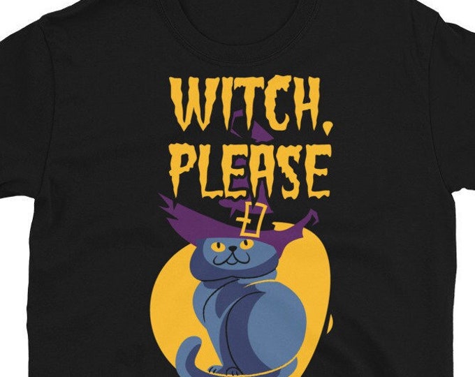 Funny Halloween Cat Shirt – Witch Please Tee with Black Cat in Hat and Moon