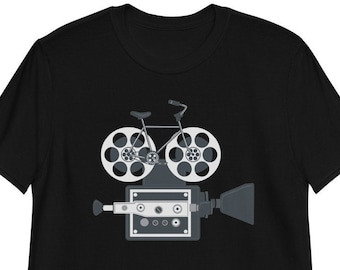 Vintage Camera Bicycle T-Shirt – Cinematic Film | Bike Lovers Graphic Tee for Filmmakers, Cyclists | Retro Tech Fans