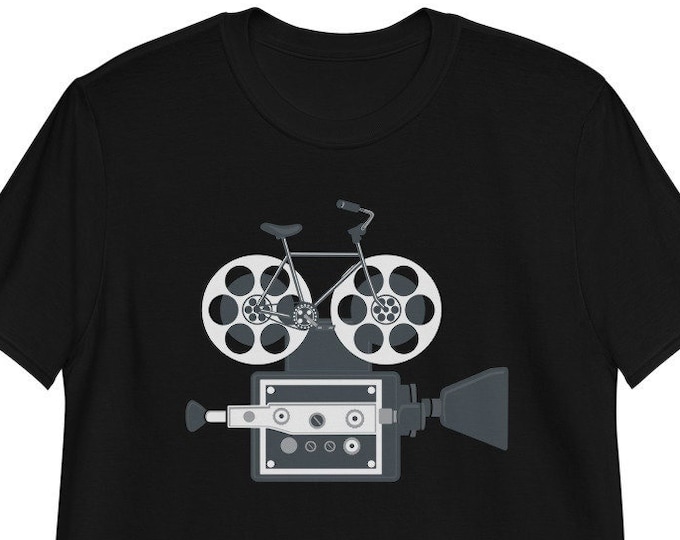 Vintage Camera Bicycle T-Shirt – Cinematic Film | Bike Lovers Graphic Tee for Filmmakers, Cyclists | Retro Tech Fans