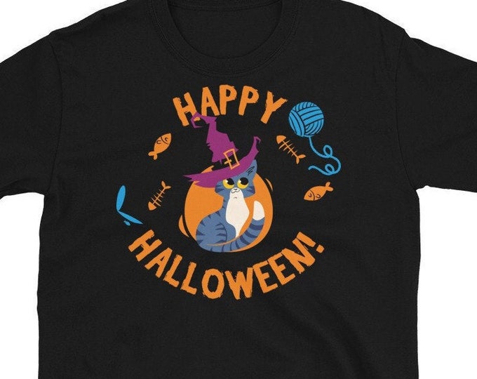 Funny Halloween Cat Shirt – Witch Cat in Pumpkin Tee, Happy Halloween Shirt, Cute Cat Lover Costume, Gildan Softstyle T-Shirt