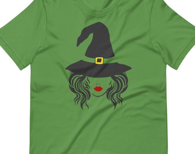 Witch Hat Woman Face Halloween Shirt – Spooky Season Graphic Tee for Halloween Parties and Costume Fun