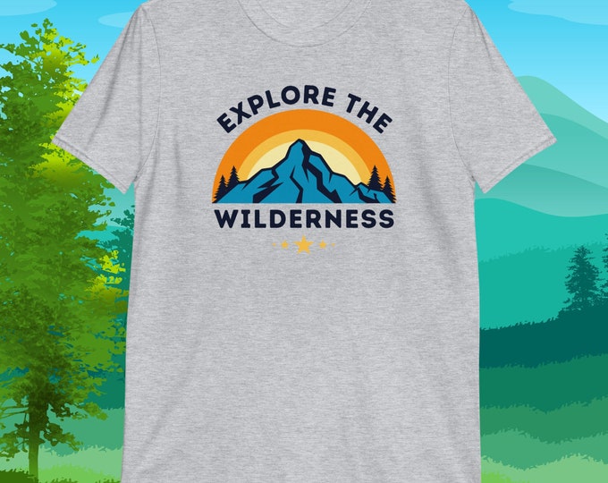 Explore the Wilderness Hiking Adventure T-Shirt | Retro Mountain Nature Tee | Gildan 64000 Unisex Outdoor Shirt