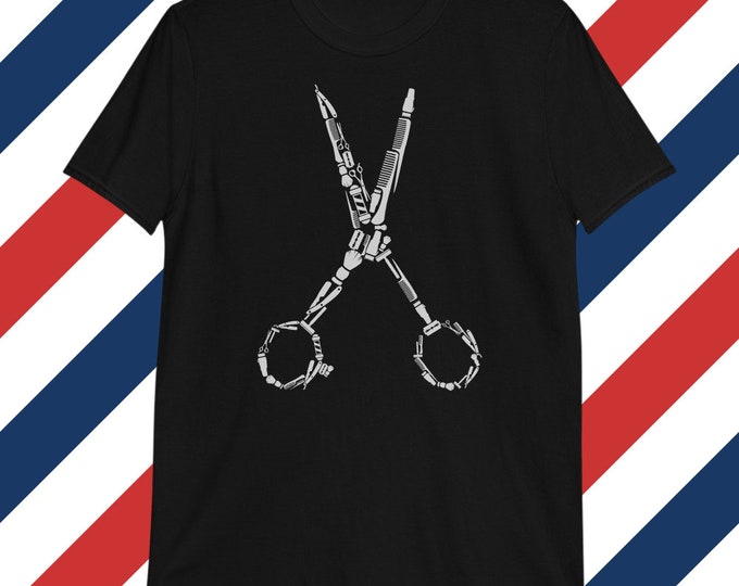 Scissor Tool Graphic T-Shirt | Barber Mechanic Tattoo Artist Tee | Industrial Crossed Scissors Design on Unisex Softstyle Shirt