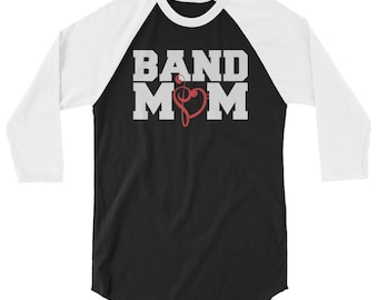 Marching Band Mom Shirt, Heart Band Mom, Mom Gift, Superfan Mom Shirt - 3/4 sleeve raglan shirt