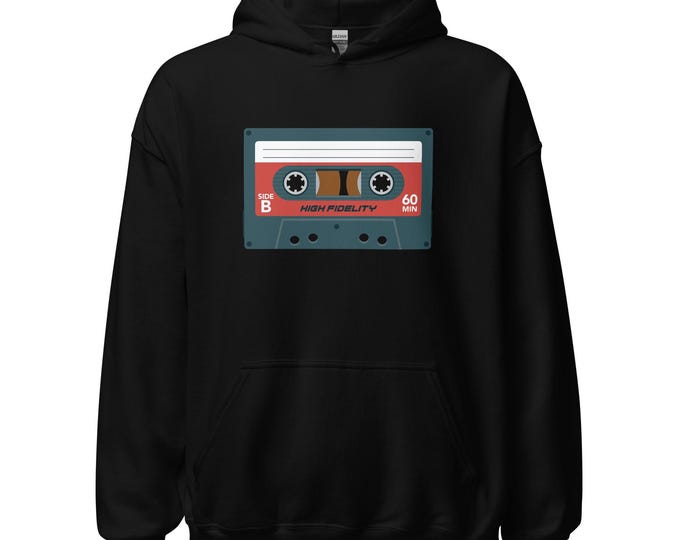 Retro Cassette Tape Hoodie | High Fidelity 80s Music Graphic Pullover | Vintage Mixtape Hoodie | Gildan 18500
