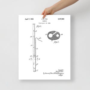 Vintage Bassoon Patent Poster – 1964 Bassoon Blueprint Wall Art for Musicians, Band Teachers, and Woodwind Lovers