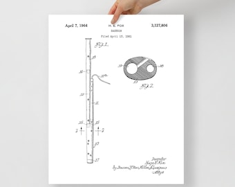 Vintage Bassoon Patent Poster – 1964 Bassoon Blueprint Wall Art for Musicians, Band Teachers, and Woodwind Lovers
