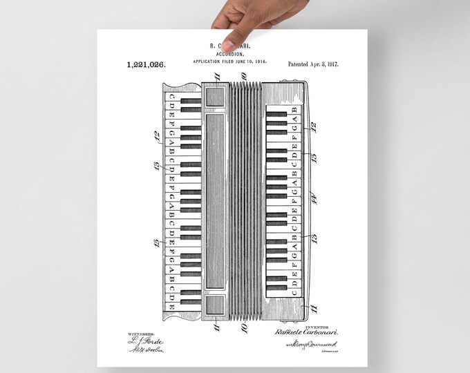 Accordion Patent Art Print | Vintage Accordion Wall Art | Musician Poster | Folk Instrument Decor | Accordion Blueprint Drawing
