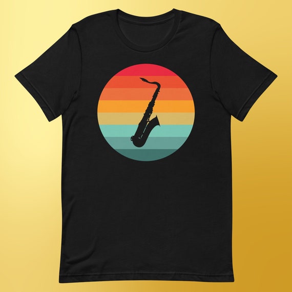 Retro Saxophone Shirt – Vintage Sunset Musician Tee for Jazz