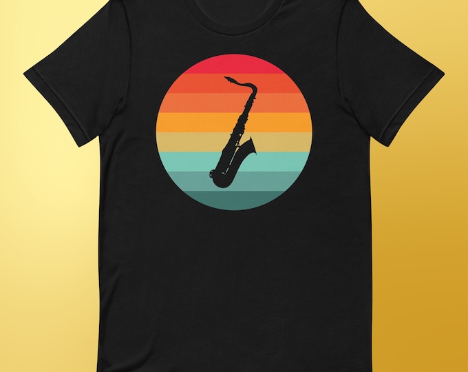 Retro Saxophone Shirt – Vintage Sunset Musician Tee for Jazz Lovers, Sax Players, Band Members, and Music Teachers