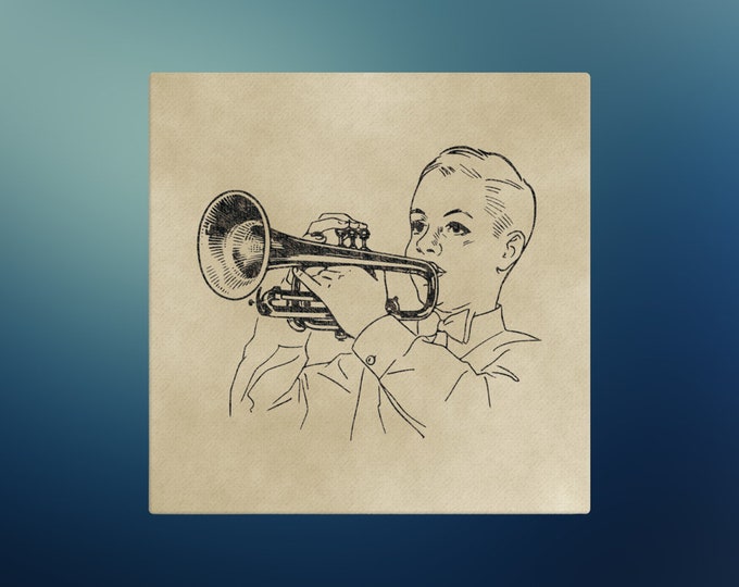 Vintage Trumpet Player Canvas Wall Art – Musician Sketch Print on Textured Canvas – Jazz Band Brass Music Room Decor