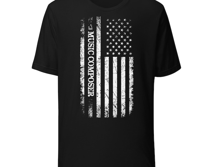 Distressed American Flag Music Composers Shirt – Patriotic T-Shirt for Musicians and Music Creators