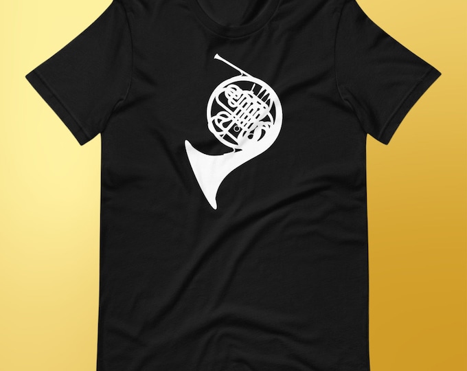 French Horn T-Shirt – Minimalist Brass Instrument Musician Tee – Concert Band Gift for Horn Players
