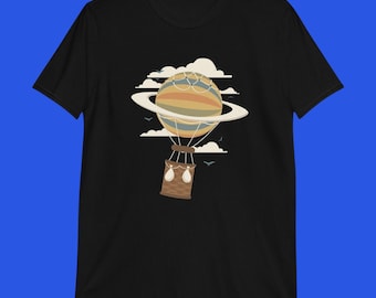 Saturn Hot Air Balloon Shirt | Planet Balloon Adventure Tee | Gildan 64000 Unisex Softstyle Space T-Shirt for Dreamers and Sky Lovers