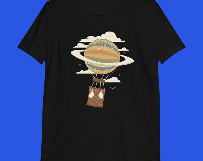 Saturn Hot Air Balloon Shirt | Planet Balloon Adventure Tee | Gildan 64000 Unisex Softstyle Space T-Shirt for Dreamers and Sky Lovers