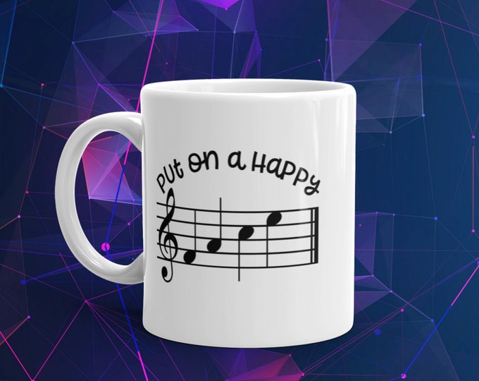 Put On a Happy FACE Mug – Funny Music Notes Mug Gift for Band, Choir, Orchestra & Music Teachers