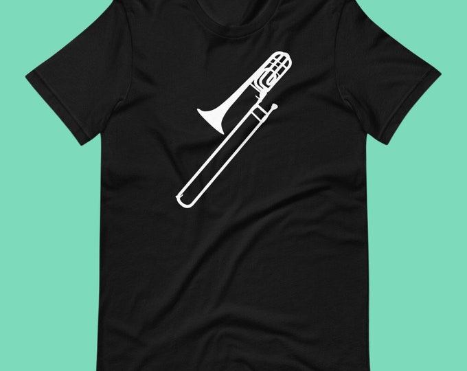 Minimalist Trombone T-Shirt for Musicians | Bella + Canvas 3001 Unisex Band Tee | Marching Band Brass Instrument Music Lover Gift
