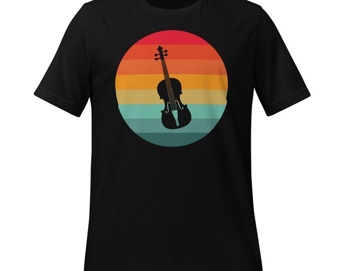Retro Cello T-Shirt | Vintage Musician Graphic Tee | Sunset Silhouette Cello Shirt | Bella + Canvas 3001 | Gift for String Players