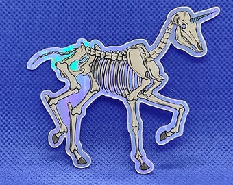 Unicorn Sticker, Holographic Skeleton Design - Waterproof Vinyl Decal
