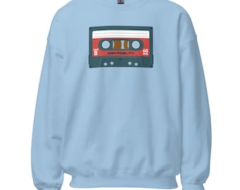 Retro Cassette Tape Sweatshirt | High Fidelity 80s Music Graphic Pullover | Vintage Mixtape Crewneck | Gildan 18000