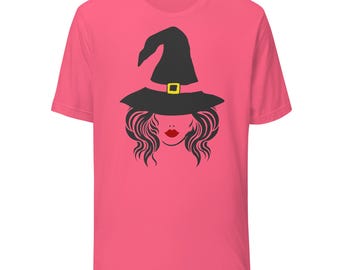 Witch Face Halloween Shirt Bella Canvas 3001 Green Witch Silhouette Tee