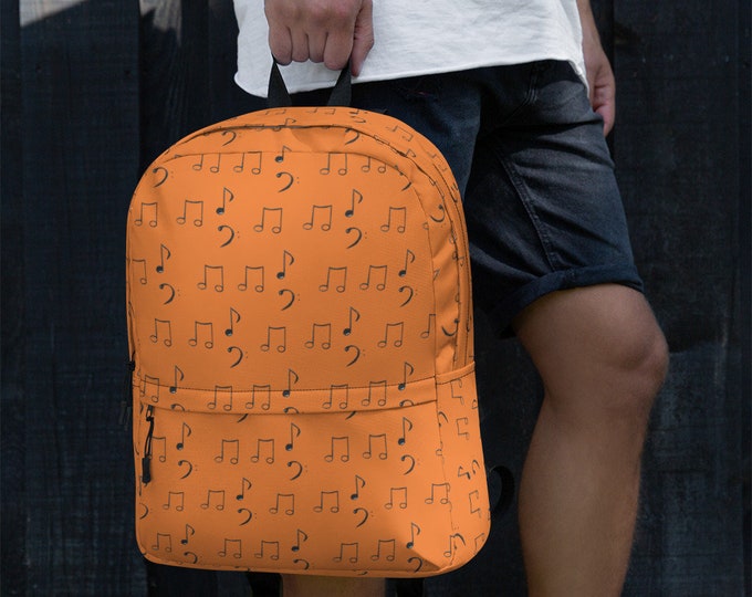 Orange Music Note Backpack – Stylish Musician Bookbag with Bass Clef & Notes for Students, Teachers, and Band Lovers