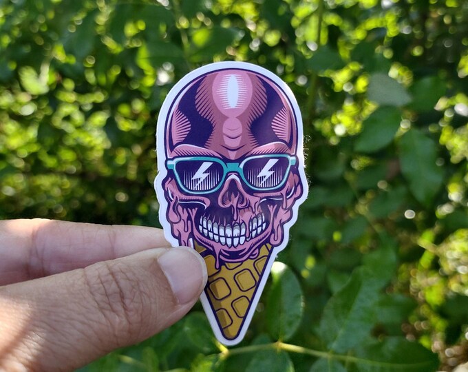 Ice Cream Skull Sticker - Human Skull Art - Dessert Lovers Decal - Cool and Unique Design