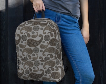 Paisley Backpack Brown Tan Gray Boho Travel Bag