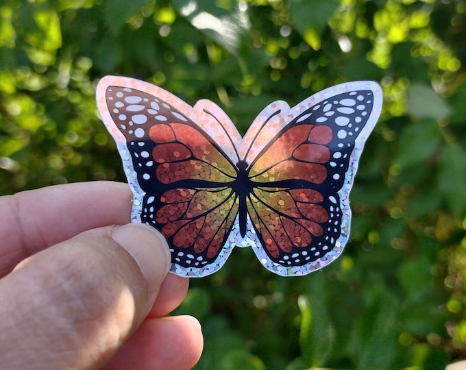 Glitter Monarch Butterfly Sticker - Butterfly Lovers Gift - Decal for Monarch Fans