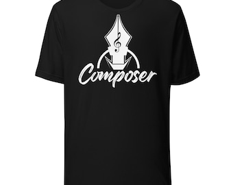 Composer T-Shirt – Music Writing Shirt for Musicians, Songwriters, and Music Creators | Treble Clef Pen Nib Design Tee