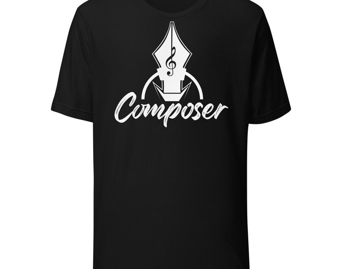 Composer T-Shirt – Music Writing Shirt for Musicians, Songwriters, and Music Creators | Treble Clef Pen Nib Design Tee