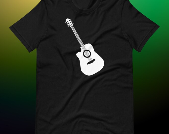 Minimalist Acoustic Guitar T-Shirt | Musician Gift Tee | Bella + Canvas 3001 Unisex Shirt | Simple Guitar Design Music Lover Apparel