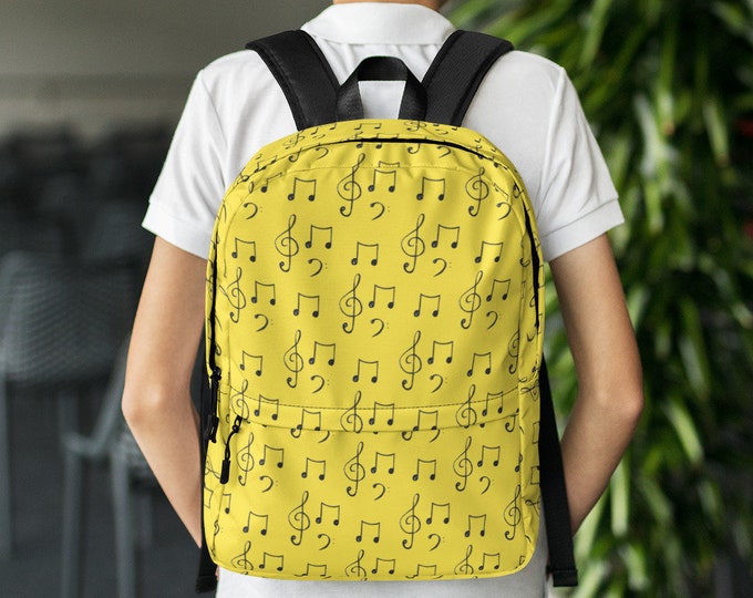 Bright Yellow Music Note Backpack – Treble Clef School Bag for Musicians, Teachers, or Students