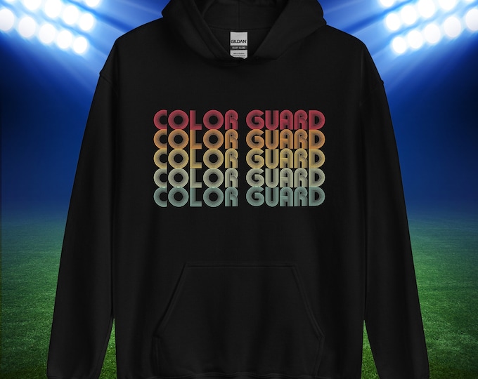 Retro Color Guard Hoodie – Rainbow Color Guard Gift for Band Season, Parade, Practice, Guard Moms and Members