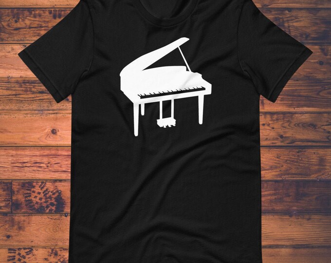 Grand Piano Silhouette T-Shirt – Minimalist Pianist Tee for Musicians and Music Teachers – Bella + Canvas Classical Music Shirt