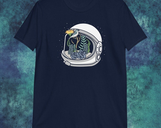 Astronaut Helmet Botanical Space Shirt | Surreal Galaxy Garden Tee | Gildan 64000 Unisex Softstyle Graphic T-Shirt