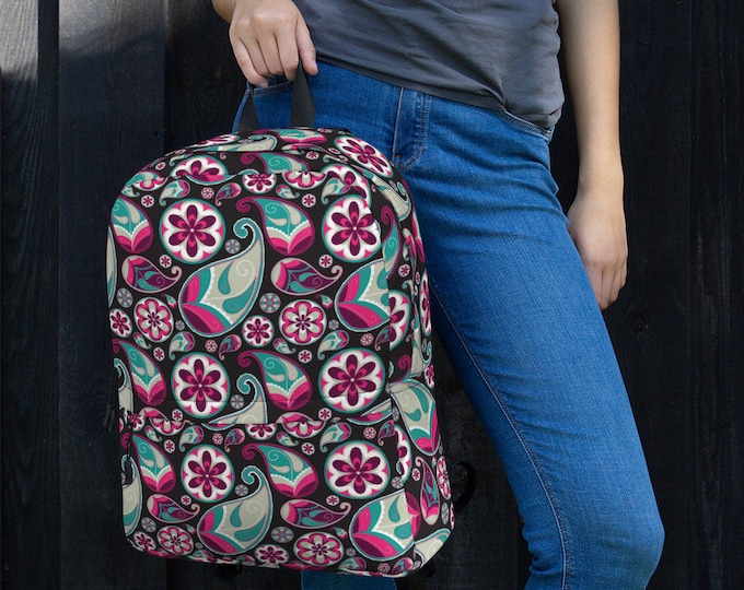 Boho Paisley Floral Backpack – Colorful Retro Print School Bag, Cute Backpack for Teens, Teachers, or Travel