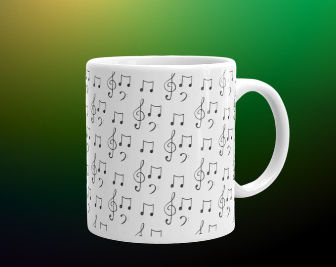 Musical Notes Pattern Mug – Treble Clefs, Rests and Notes All-Over Print for Musicians, Music Teachers & Band Lovers