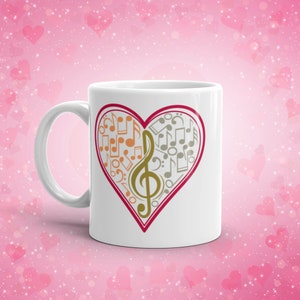 Music Heart Mug – Treble Clef and Notes Coffee Cup for Music Lovers, Band Teachers, and Choir Fans