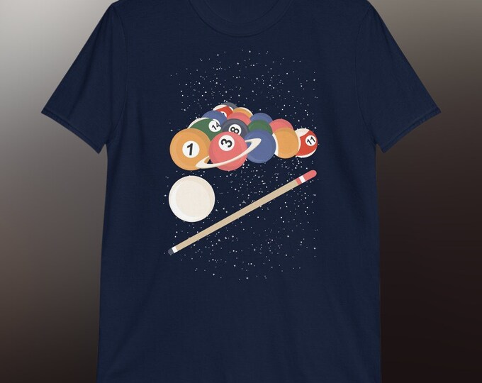 Outer Space Billiards T-Shirt | Cosmic Pool Table Graphic Tee | Gildan 64000 Unisex Softstyle Funny Gamer Shirt