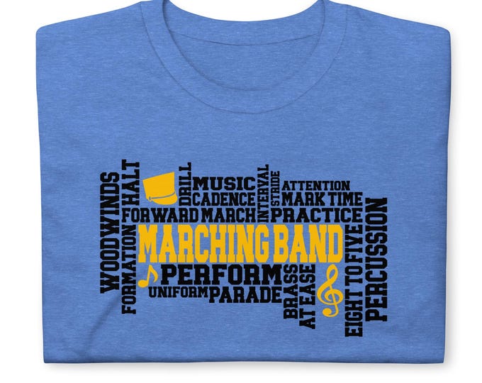Marching Band Word Cloud T-Shirt – Music Tee for Band Kids, Directors, and Color Guard Fans