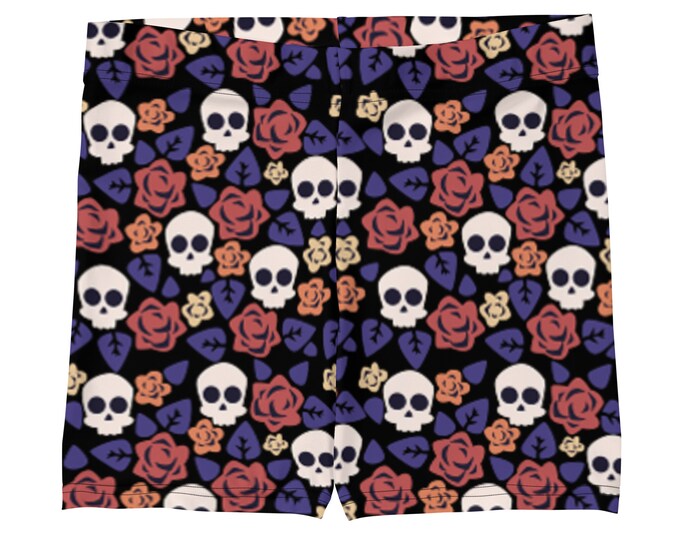 Skull and Roses Workout Shorts | Gothic Floral Activewear for Gym, Yoga, Running & Fitness | Soft Stretch High-Performance Shorts